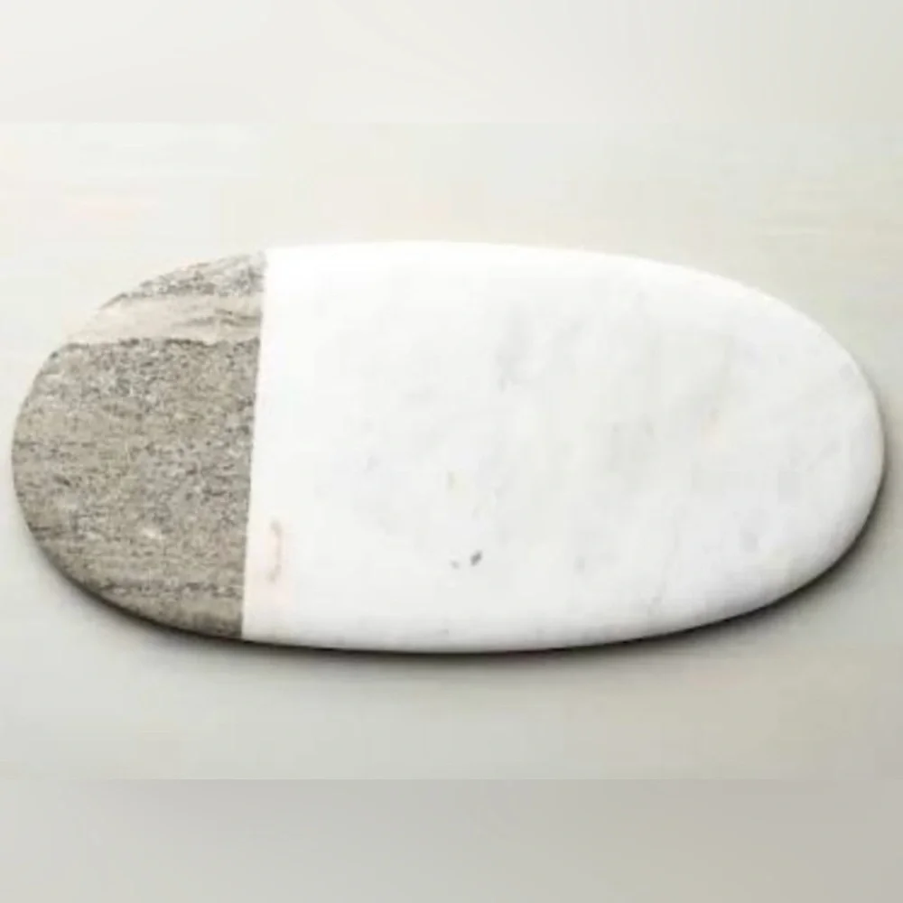 Crate&Barrel Two-Tone White and Gray Marble Cheese Tray